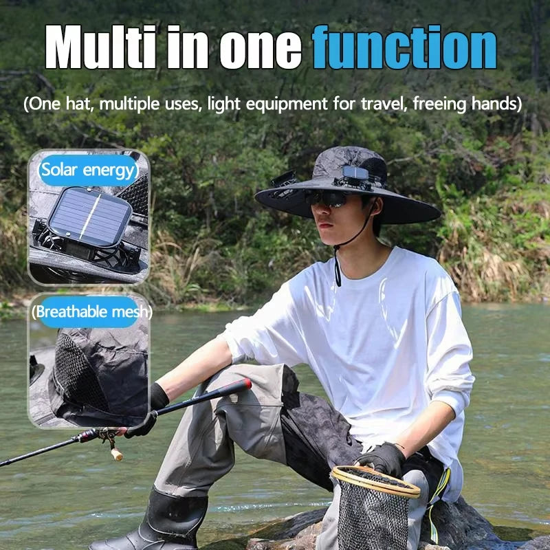 For Outdoor Camping Fishing Hiking Sunscreen Fisherman Hat Solar Fan Cap Portable Solar Charging Cap with Fan Suitable（with box） Vue