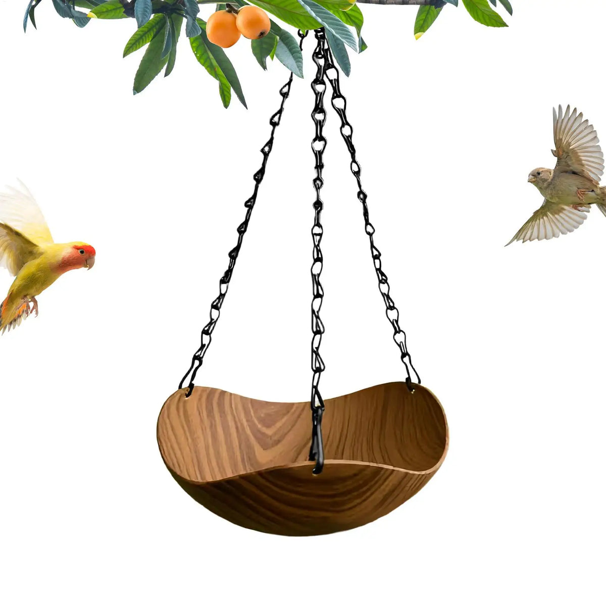 20x35cm Wooden Bird Bath Feeder, Decorative Outdoor Water Bowl for Wild Birds, Hanging Tray for Garden, Yard, Patio, Courtyard Vue