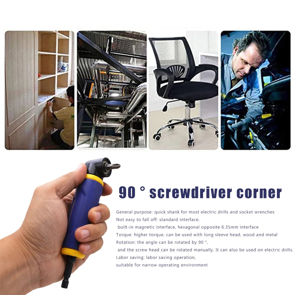 1/4" 90° Right Angle Drill Adapter – Corner Driver Extension Right Angle Drill Adapter Vue