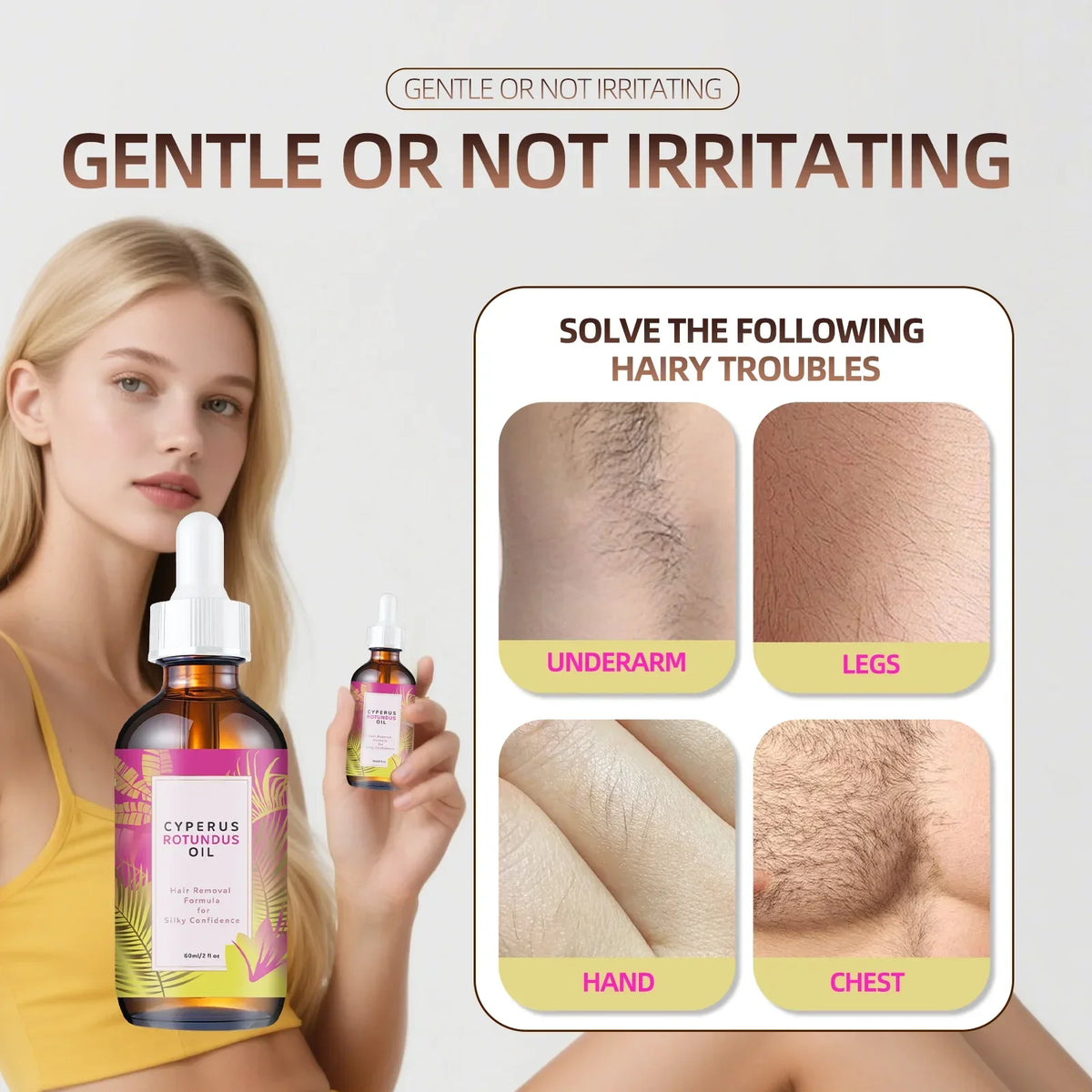 Hair Removal Oil 60ml Natural Hair Inhibitor with Jojoba Almond Oil Gentle Formula for Smooth Skin All Skin Types Vue