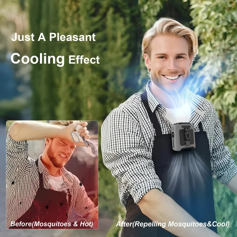 10000mAh Waist Fan Portable Handheld Hanging Neck Fan Ultra-Strong Wind with Phone Charging LED Light for Outdoor Working Vue