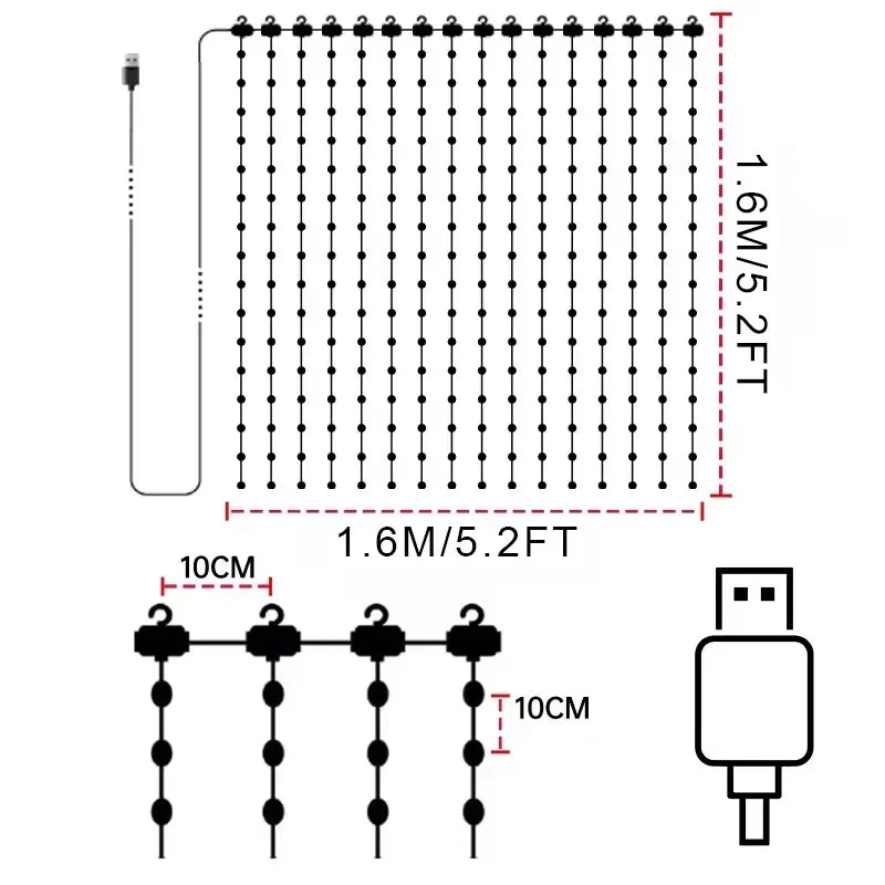 Smart Curtain Lights 256/400 LEDs Curtain LED String Light USB Fairy Lights LED Garland Lamp for Bedroom Christmas Home Party Vue 1.6M x 1.6M 256Leds USB PLUG No plug