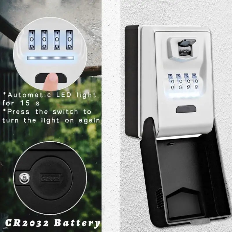 Smart Illumination Key Box LED With Light Night Vision Waterproof Hanging 4 Digit Code Key Box Mini Outdoor Security Key Storage Vue