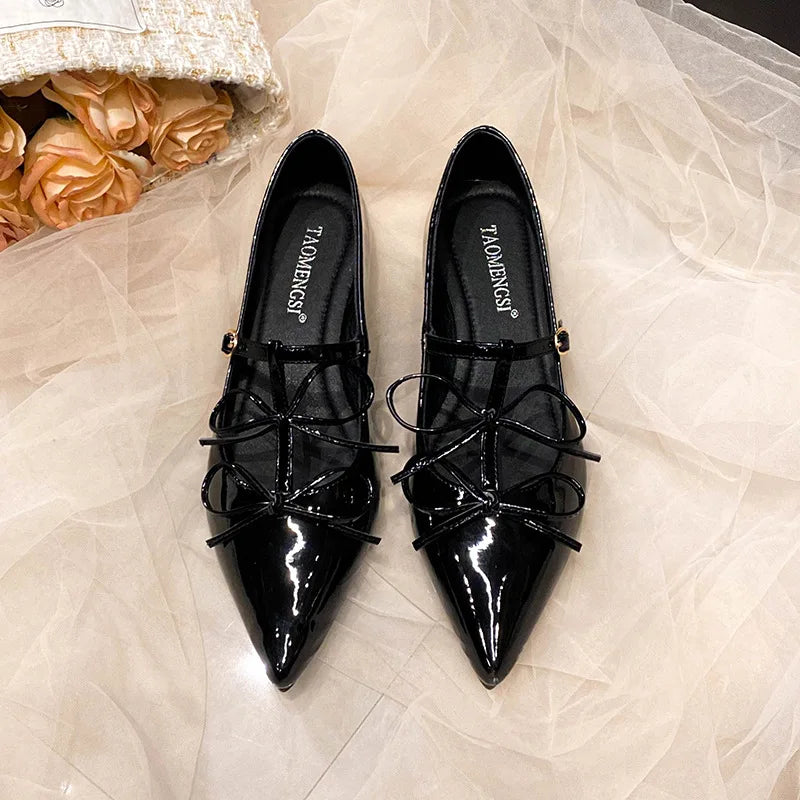 Women's Pointed Toe Bow Mary Jane Flat Shoes | Slip-On Flats Mary Jane Flats Vue
