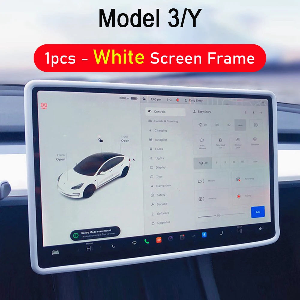 Protector Trim Frame for Tesla Model 3 Y Juniper Screen Edge Frame Rearview Mirror Cover Center Console Protective Accessories Vue White 1pcs