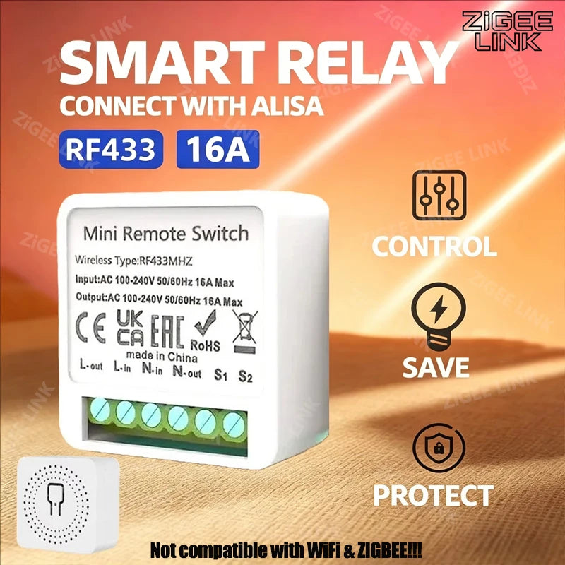 RF 433 MHz Smart Switch Mini DIY Wireless Remote Control Light Switches 16A Relay Receiver Automation Module for Home Led Lamp Vue