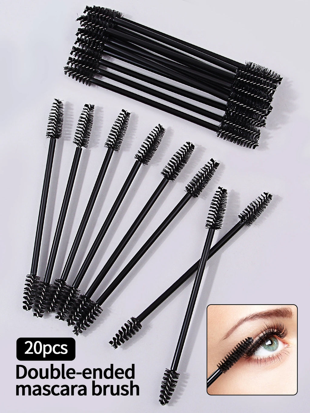20pcs Flexible Double Ended Eyelash Brushes Eyebrow Brush Reusable Eyebrow Mascara Wands Spoolies Makeup Tools Vue black Nylon