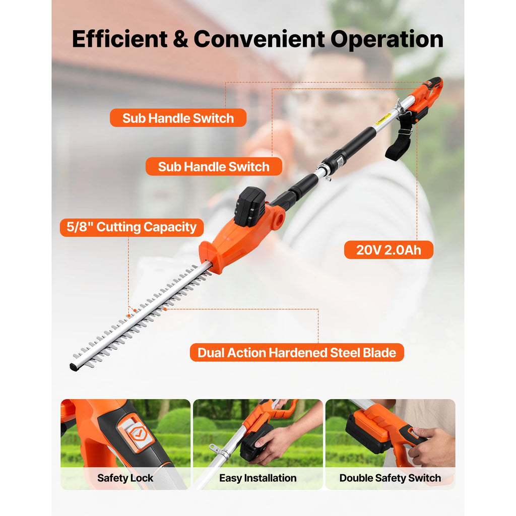 Cordless Pole Hedge Trimmer – 18" Blade, 74–94" Telescoping Pole Hedge Trimmer Vue