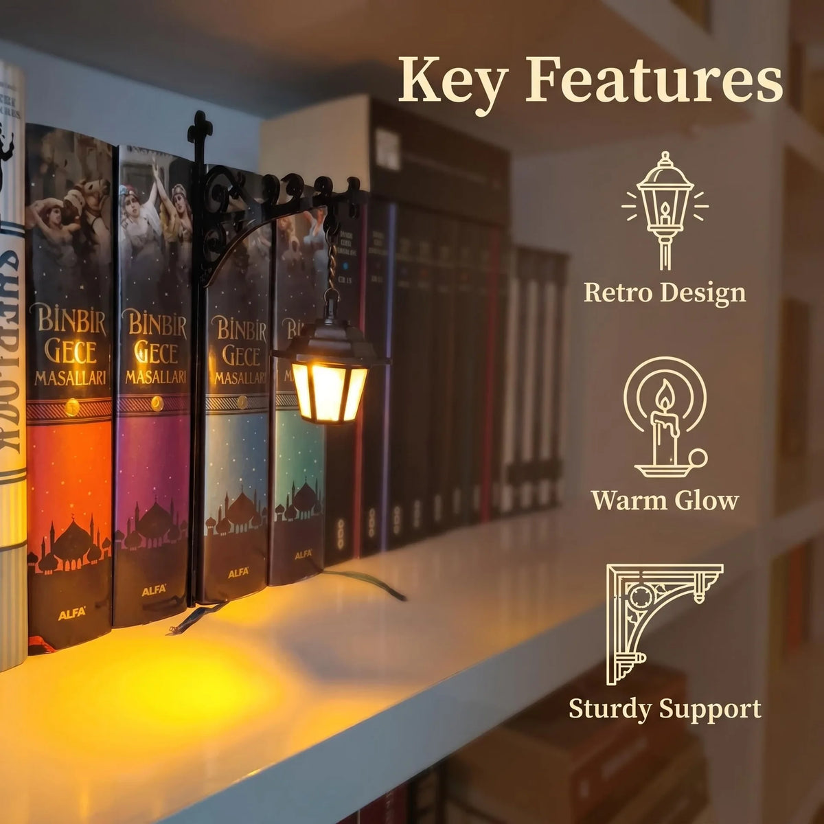 Halloween Vintage Warm Glow Bookend Shelf Lamp Book Stopper for Office Reading Room Desk Decoration Reader Gift Vue