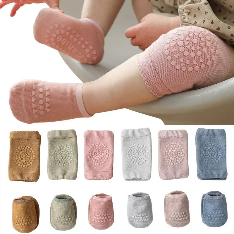 vvocci Baby Knee Set Pads Socks Safety Floor Sock Leg Knee Protector for Summer Solid Color Anti Slip Socks Kid Crawling Vue