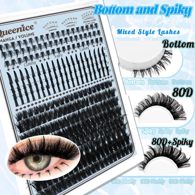 Ultra Long Wispy Lash Clusters Spiky, Bottom, 100D Eyelash Extensions, Thick Volume Lash Clusters,Individual Lash Extensions Vue