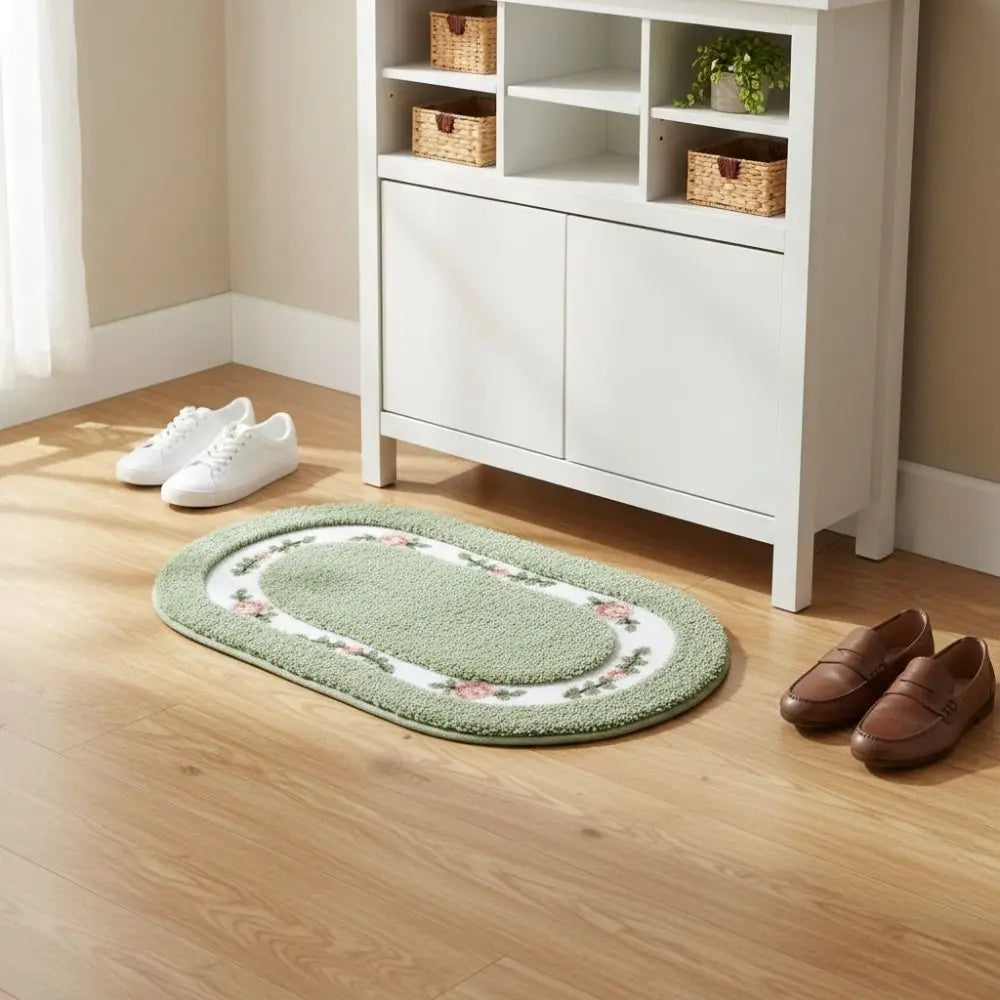 Romantic Fluffy Rose Pattern Door Mat Absorbent Nonslip Bath Mat Thickened Pastoral Style Carpet Living Room Vue