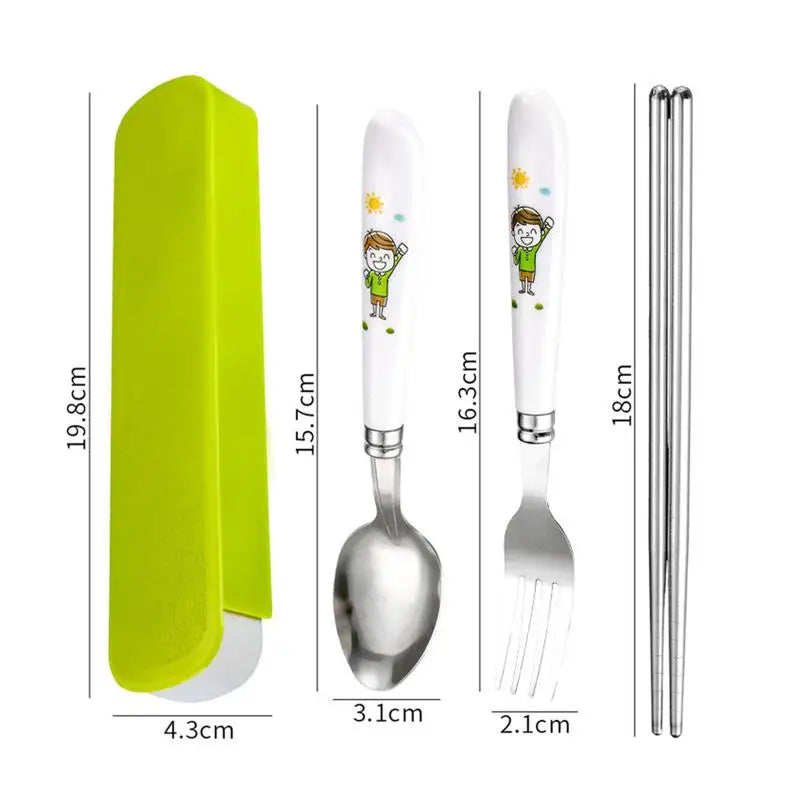 〔CC11〕Stainless Steel Chopsticks Spoons Three Piece Portable Cutlery Set Student Travel Cutlery Spoons Chopsticks Forks Vue A2