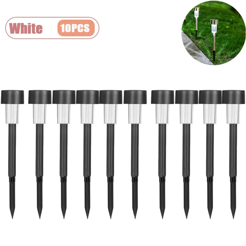 Solar Landscape Lawn Light Stainless Steel Garden Lamp Outdoor Pathway Lighting Auto Illuminate Yard Walkway Deck Christmas Vue White-10PCS