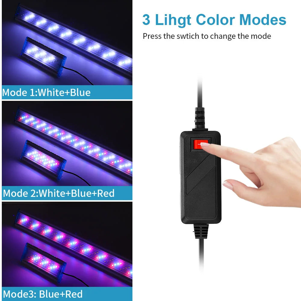 18-58cm Aquarium LED Light EU/US Plug White Blue Super Slim Fish Tank Aquatic Plant Grow Lighting Waterproof Clip Lamp 90~260V Vue