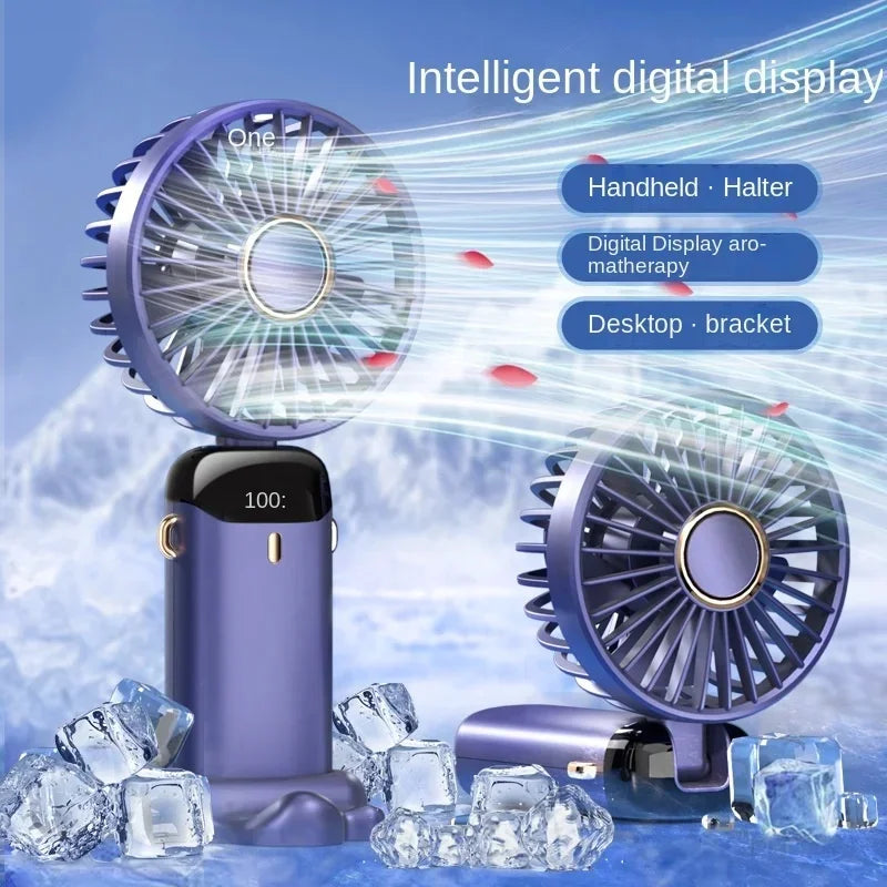 USB Handheld Mini Fan Foldable Portable Neck Hanging Fans 5 Speed USB Rechargeable Fan with Phone Stand and Display Screen Vue