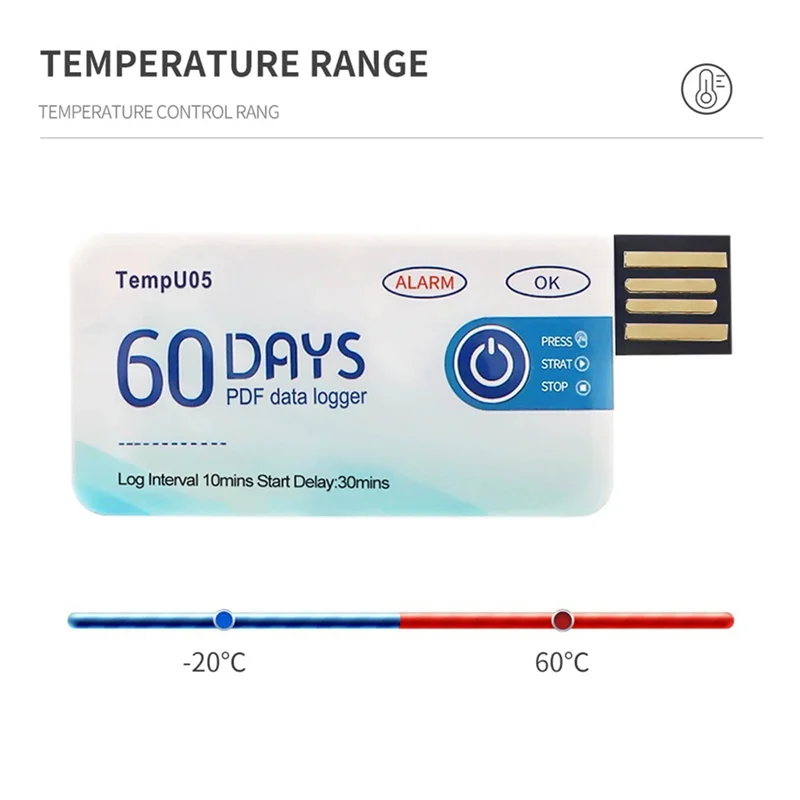 ABKW-10X Tempu05 Temperature Data Logger 60 Days Disposable Temperature Analyzer PDF USB Vue