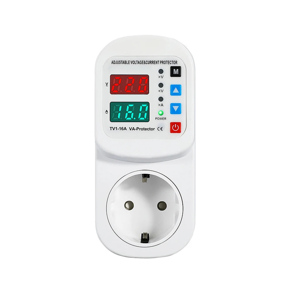 Over Voltage Current Under Voltage Protector Socket AC 220V 110V Adjustable 16A Surge Protector EU Plug Socket Safe Protector Vue