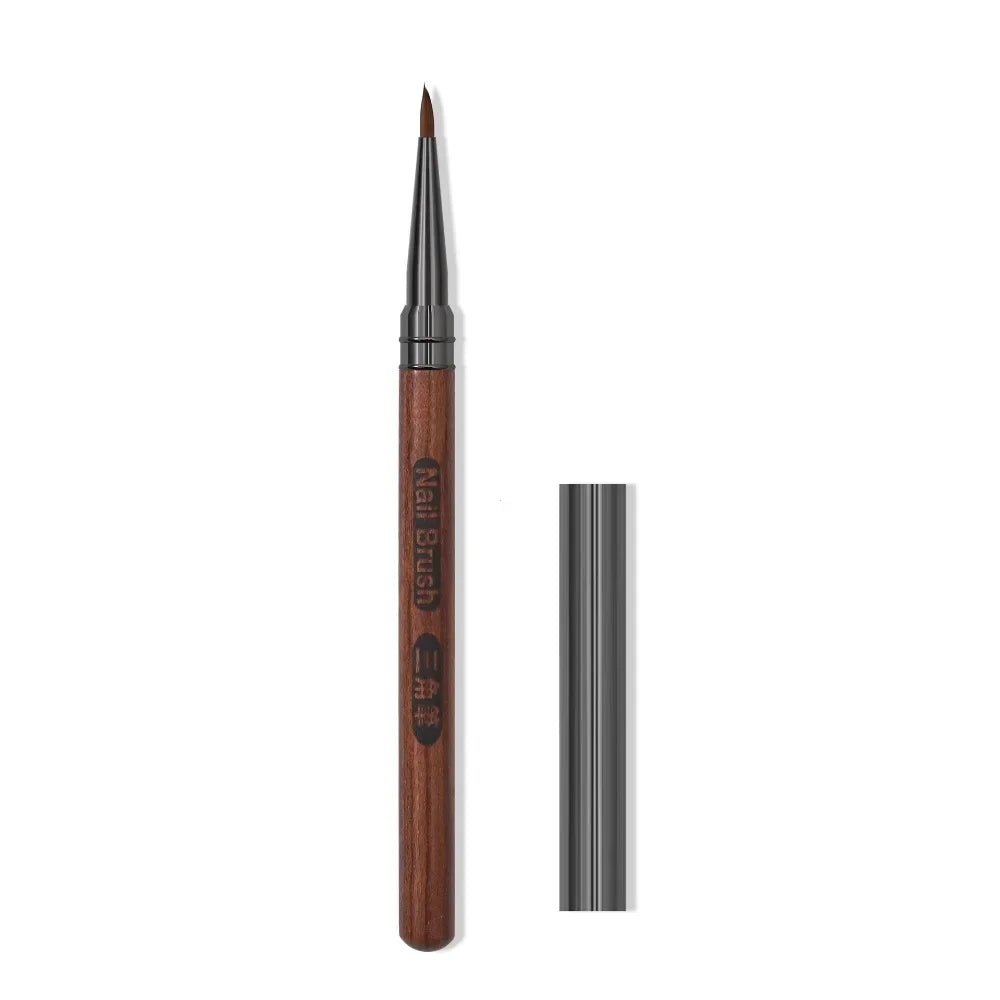 Round Wood Handle Triangular Petal Nail Brush Acrylic Nail Art Liner Brush Stripes Grid Flower Painting Drawing PenManicure Tool Vue 1PCS