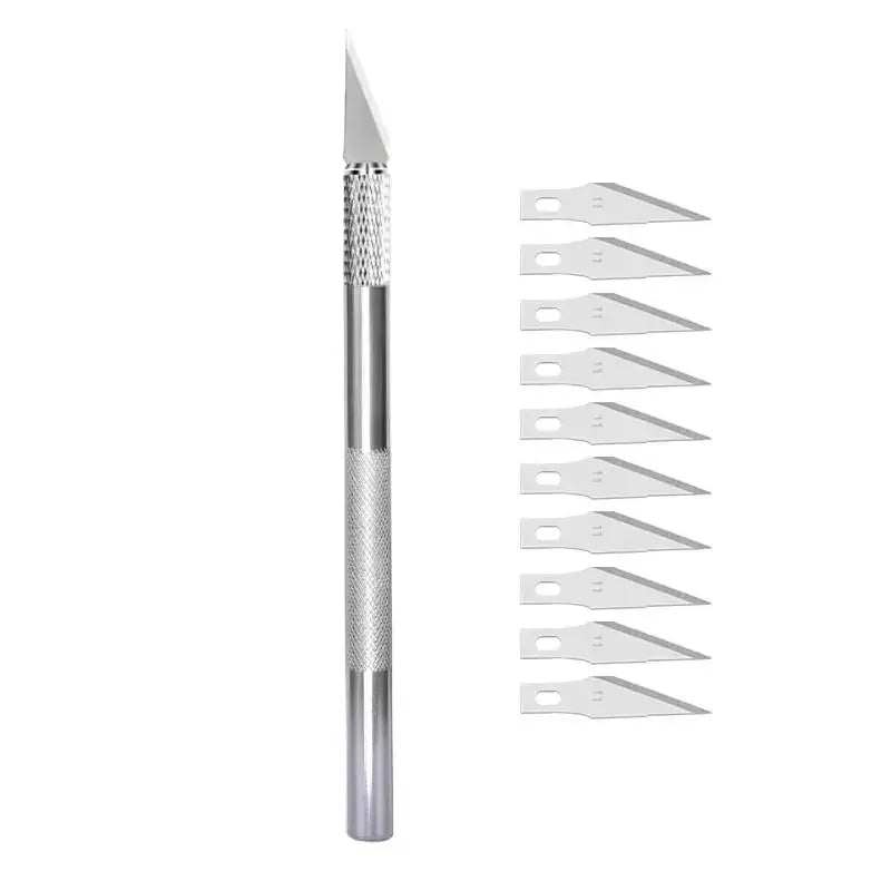 5pcs Blade Fniiva Engraving Cutter withMetal Handle Craft Carving Sculpture Paper Non-Slip Knife DIY Repair Hand Leather Tools Vue silver