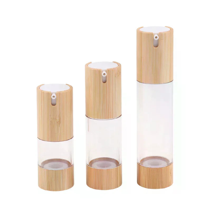 Empty 15ml 30ml 50ml Bamboo Airless Vacuum Pump Bottle For Makeup Cream Serum Lotion Skin Care Vial Cosmetic Container Vue