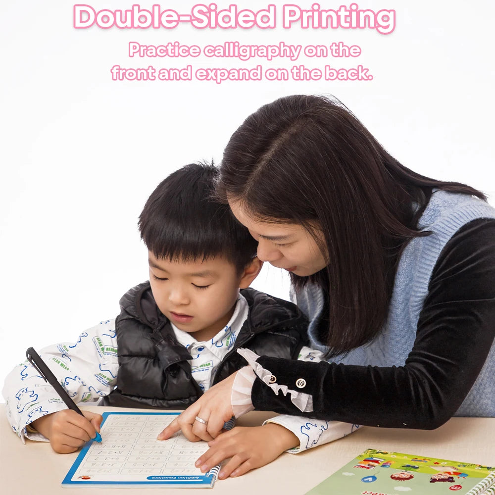 Children Reusable Magic Practice Copybook Kids Grooved Handwriting Tracing Book with Pen Holder Preschool Learning Boy Girl Gift Vue