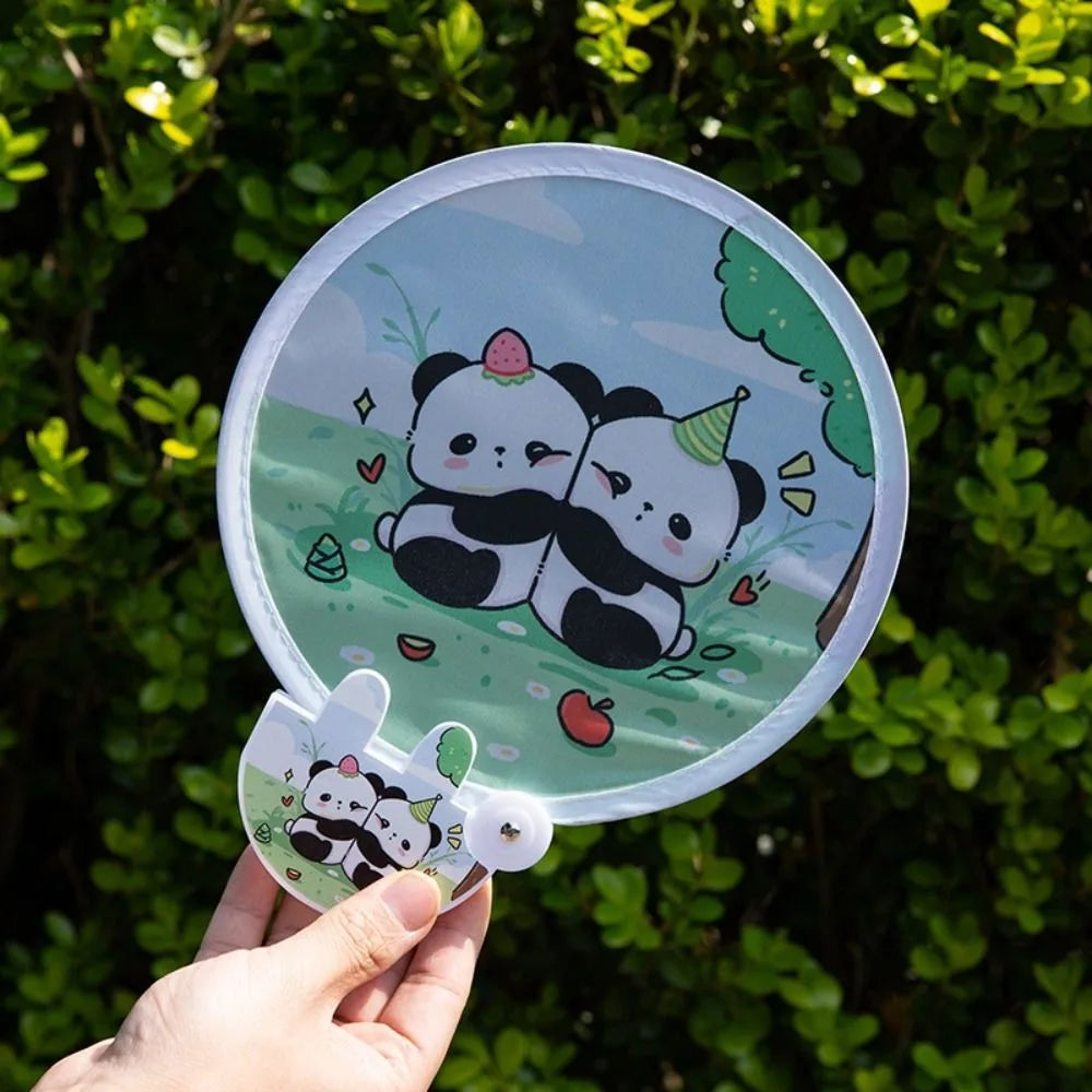 Creative Round Collapsible Pocket Fan Portable Cute Handheld Fan Cartoon Pattern Mini Foldable Fan Vue Style 1
