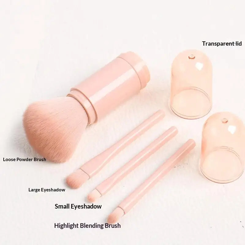 Retractable 4 in 1 Makeup Brushes Set Portable Kabuki and Three Eye Brushes for Quick Touch Ups Compact for Handbags and Travel Vue