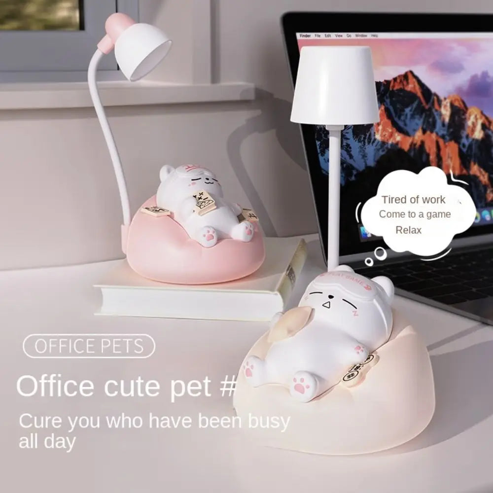 USB Charging Sleeping Cat Night Light Eye Protection Dimming Bedside Table Lamp Desktop Soft Light Sleeping Atmosphere Light Vue