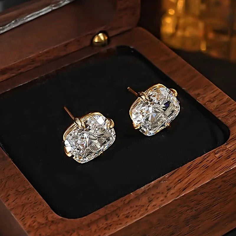 Huitan Gold Geometric Cubic Zirconia Crystal Stud Earrings Stud Earrings Vue