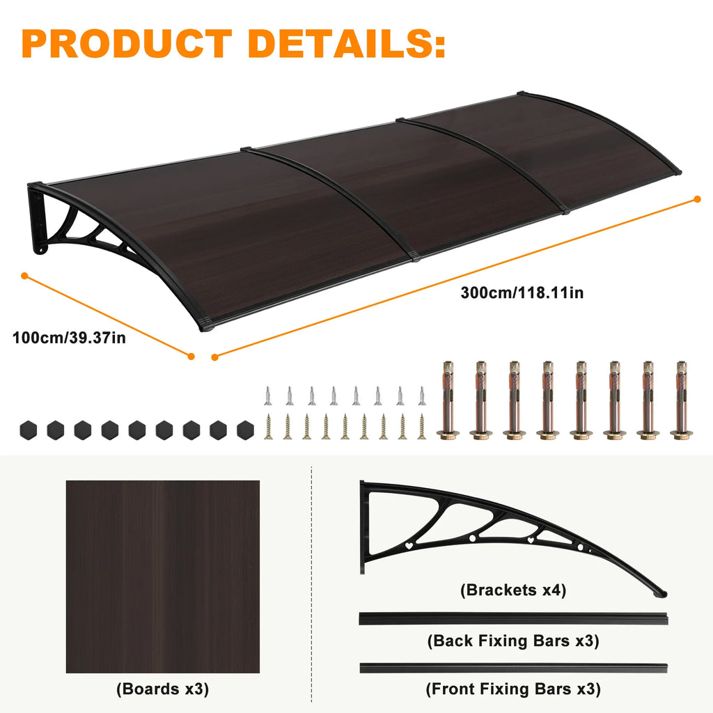 APWIKOGER 118" Porch Awning PC Canopy | UV, Rain & Snow Cover Porch Door Awning Vue