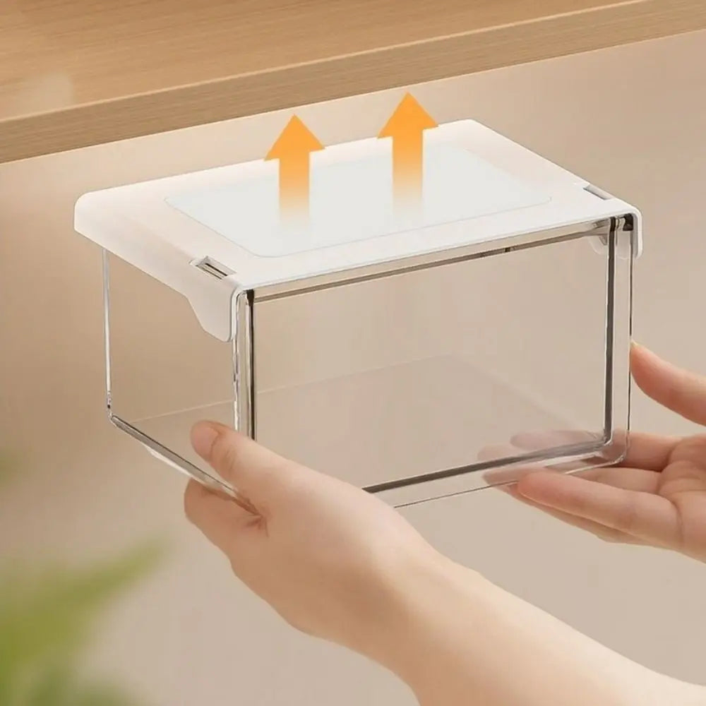 Plastic Drawer Style Storage Box Transparent Self Adhesive Under Desk Drawer Organizer Large Capacity Space Saving Qtip Holder Vue