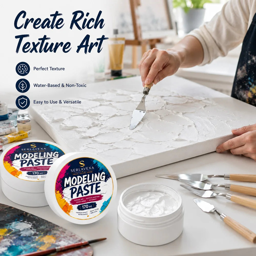 Acrylic Modeling Paste 170ml White Texture Gel for Canvas Painting Mixed Media Art Craft with Palette Knife DIY Supplies Set Vue