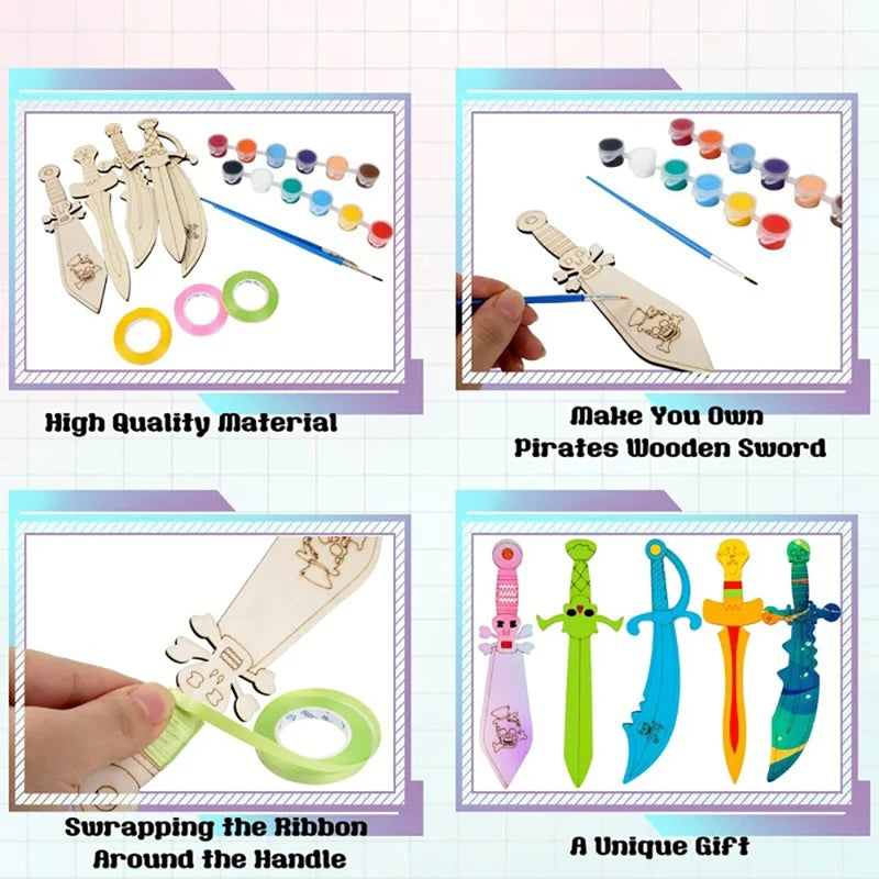 Kids DIY Pirate Wooden Sword Craft Kit – Paint & Decorate Kids Craft Kit Vue