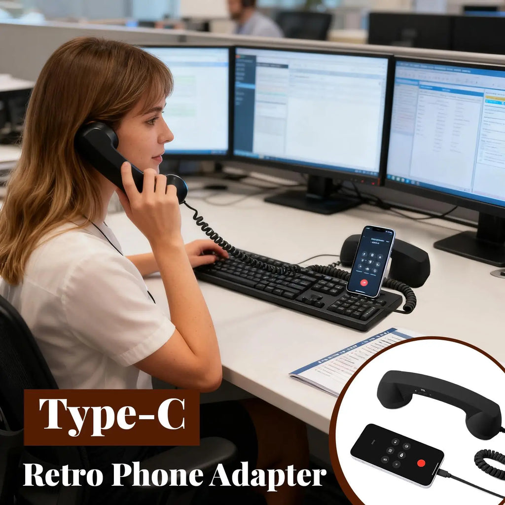 Retro Handset for Cell Phones Type-C Retro Classic Home Supplies with Microphone Old Telephone Receiver for Offices Travel Vue