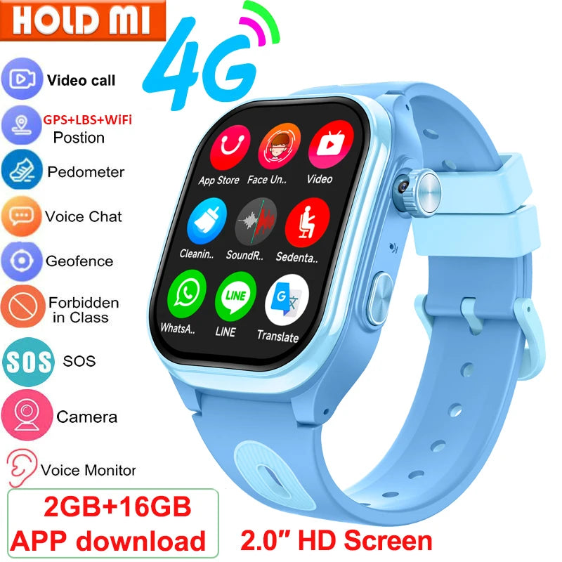 Children 4G Smart Watch Kids GPS WIFI Video Call APP Download SOS Phone Call Smartwatch Monitor Tracker Location Boys Girls Gift Vue