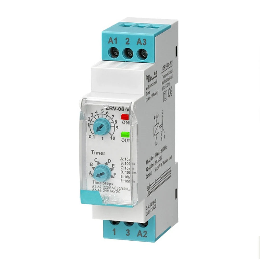 Multifunction Time Delay Relay AC220V DIN Rail Mount 5A 1NO+1NC Contact Adjustable Timer with LED Indicator Time Relay Switch Vue