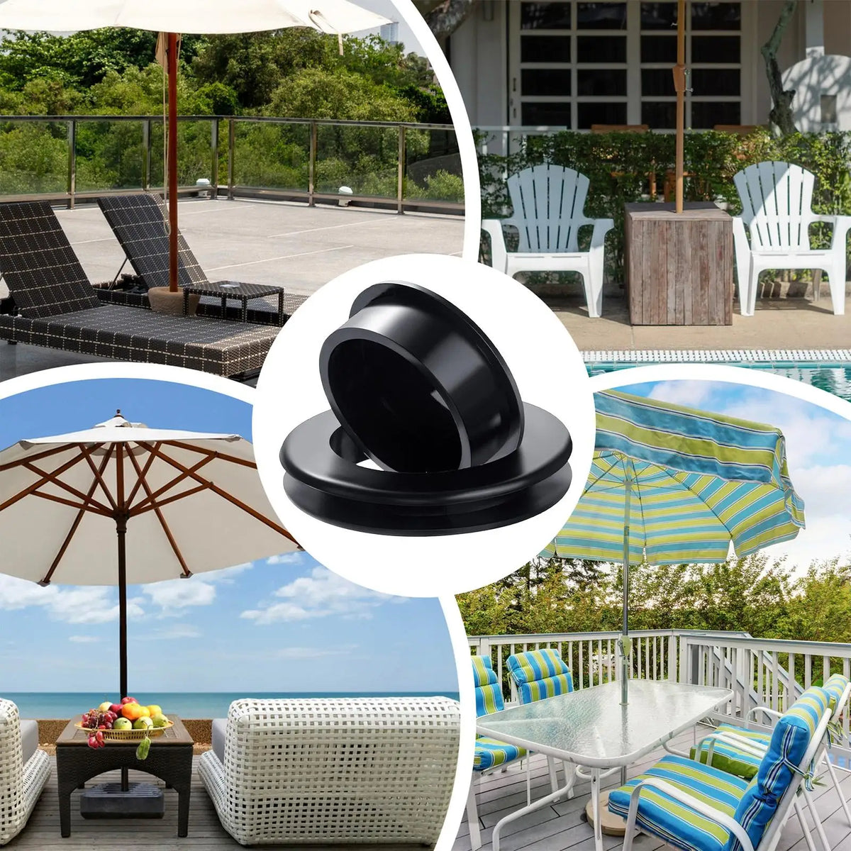 2" Silicone Umbrella Hole Ring with Cap, Flexible Table Plug for Patio Beach Cafe, Outdoor Table Hole Cover for Patio Furniture Vue
