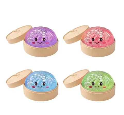 Mini Steamed Bun Squeeze Toy Simulation Bao Stress Relief Fidget Toy with Beads Sparkles Squishy Sensory Decompression Accessory Vue