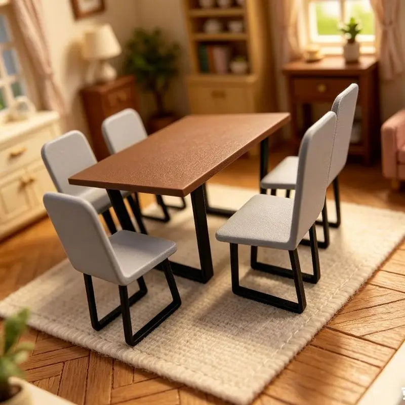 1 12 Miniature Dining Table And Chair Set Realistic Wooden Model Furniture For DIY Dollhouse Living Room Setup Decor Vue
