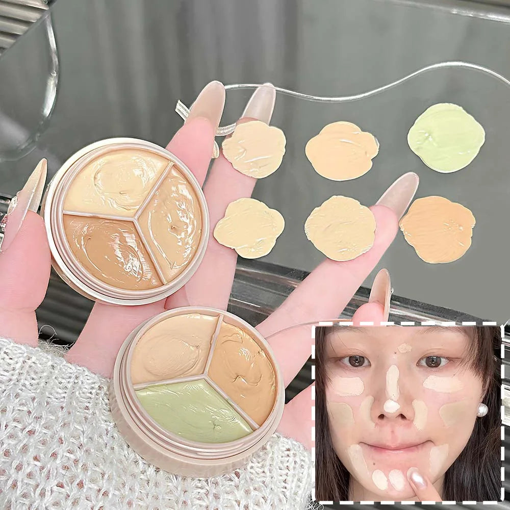3Color Concealer Full Covers Dark Circles Acne Marks Spots Tear Furrows Concealer Cream Brighten Face Even Skin Color Foundation Vue
