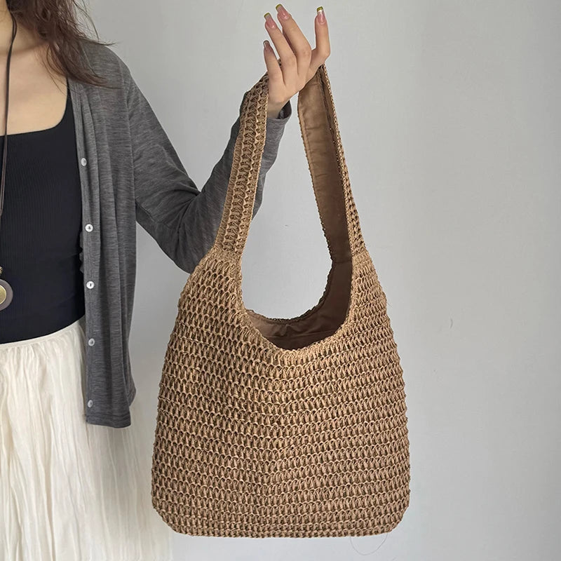 Fashion Rattan Women Shoulder Bags Woven Female Handbags Large