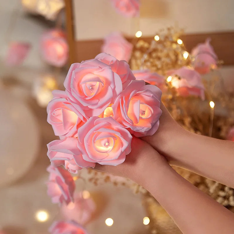 LED Pink Rose Flower String Lights Battery Operated for Wedding Home Party Birthday Festival Indoor Outdoor Valentines Day Decor Vue