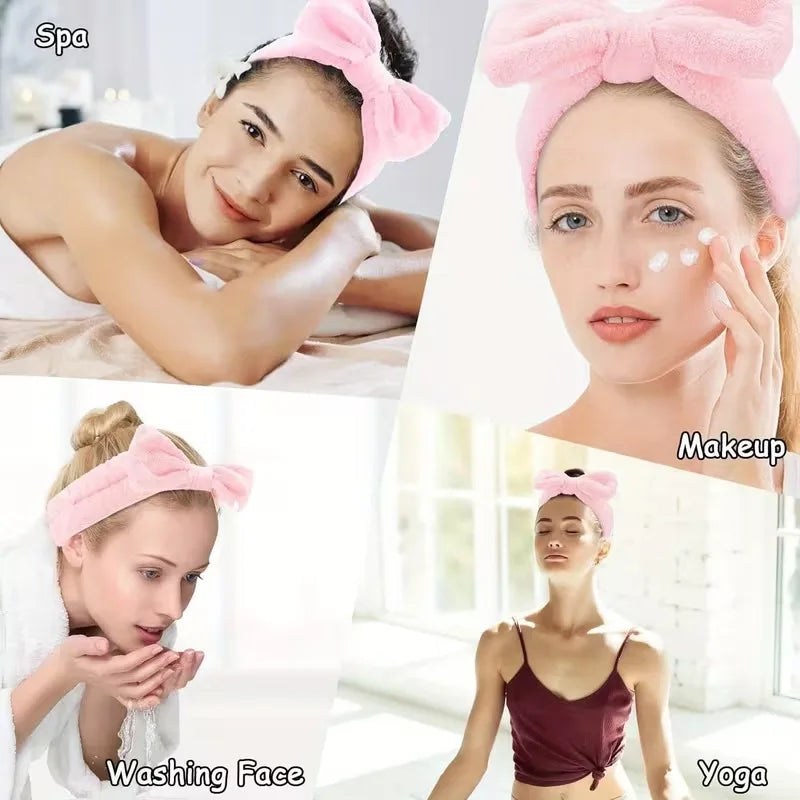 1-20PCS Light Beige Coral Fleece Headband Bow Design for Face Washing Makeup Yoga Turban Shower Hair Band for Women Girls Vue
