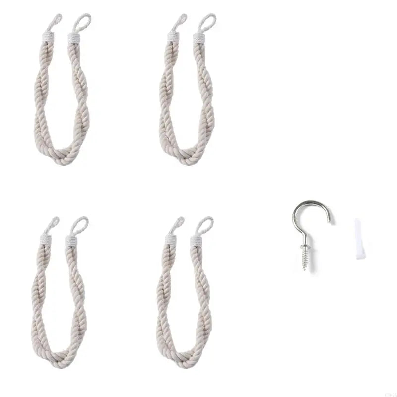 4-Pack Hand Woven Curtain Tiebacks – Boho Rope Holdbacks Curtain Tiebacks Vue for off white