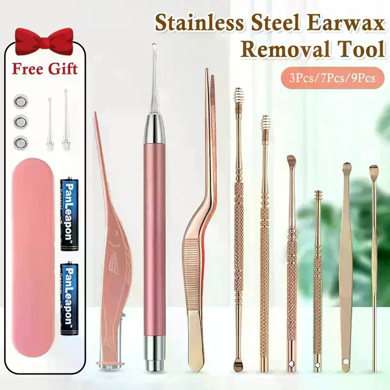 Ear Cleaning Kit With LED Light Ear Wax Removal Kit For Kids And Adults Earwax Spoon Digger & Tweezers Ear Cleaning Tool Set Vue