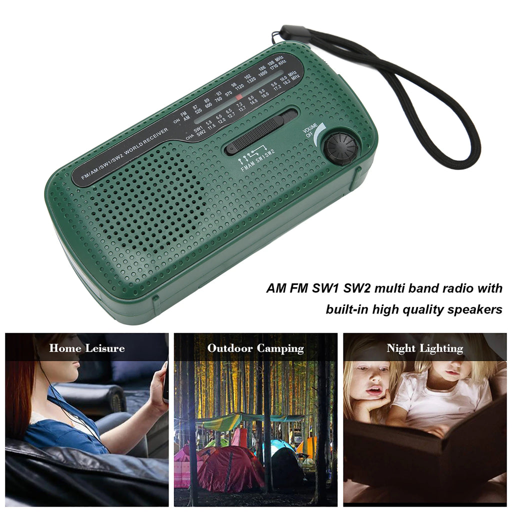 Hand Crank Solar Radio AM FM SW1 SW2 Camping LED Flashlight Multiband Camping Emergency Radio for Outdoor Hand Crank Solar Radio Vue