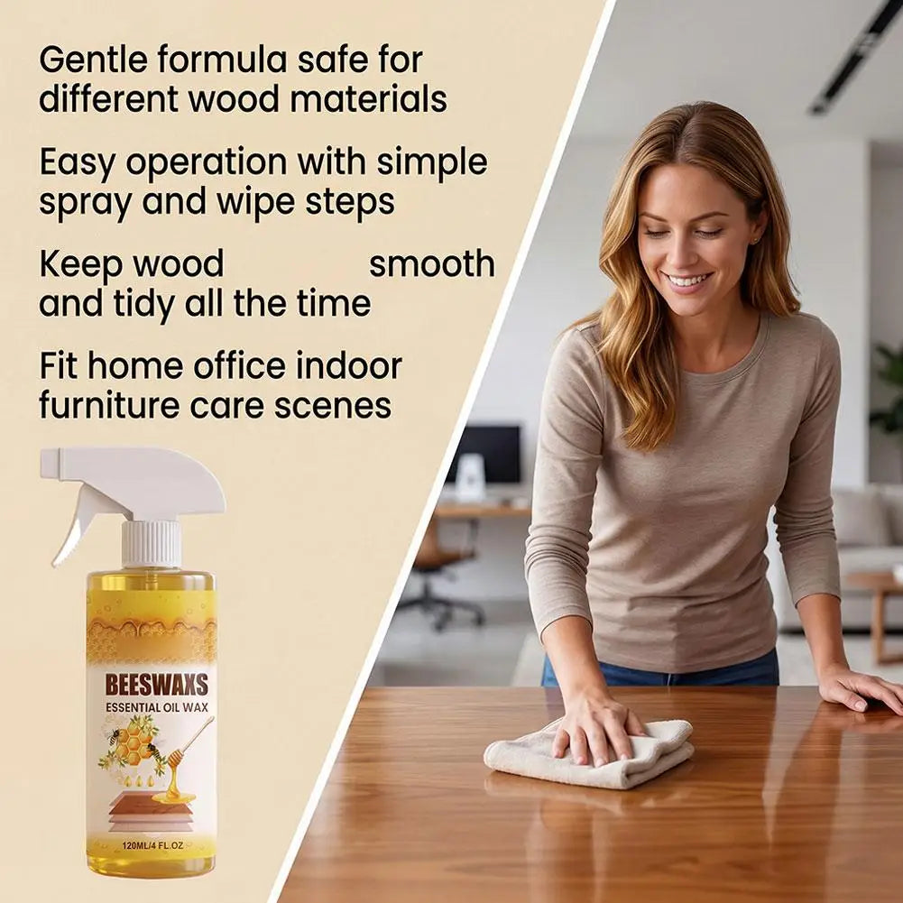 Wooden Furniture Maintenance Floor Cleaner 120ml Beeswax Essential Oil Wax Renovation Brightening Household Wood Polishing Spray Vue