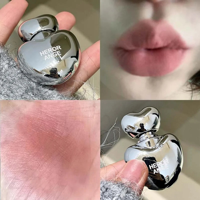 Silver Heart Lipstick Velvet Matte Blush Mud Clay Lip Gloss Lip & Face Liquid Lip Tint Cream Pigment Long Lasting Silky Cosmetic Vue