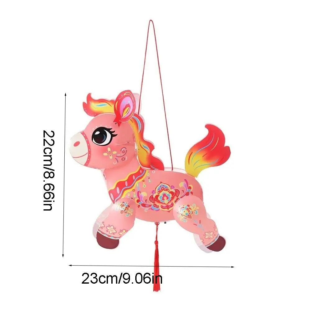 PVC Handheld Lantern Cartoon Chinese Style Blessing Lantern Traditional Pony Zodiac Horse Lantern Festival Party Vue